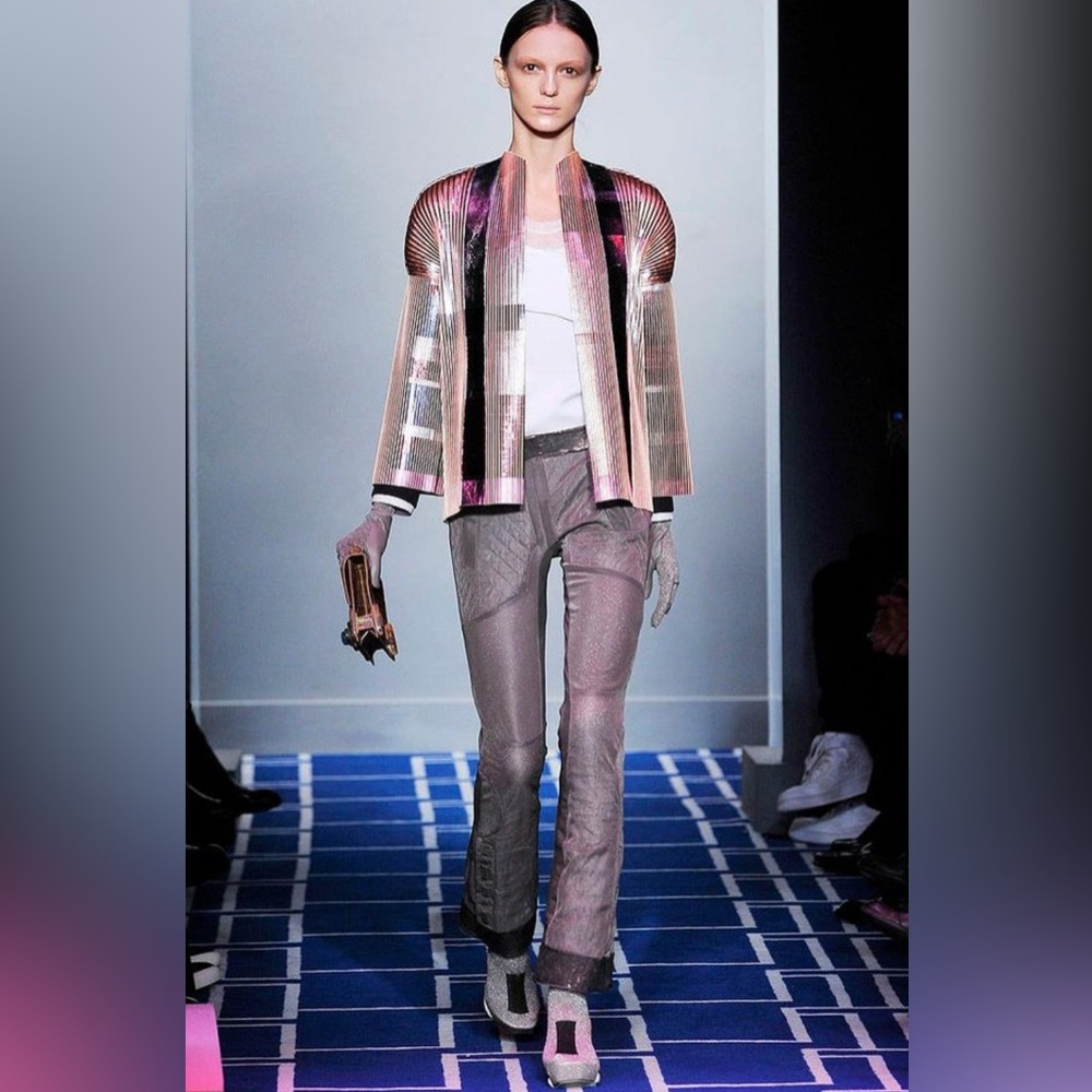 Balenciaga Fine Metallic Silk Pleated Jacket